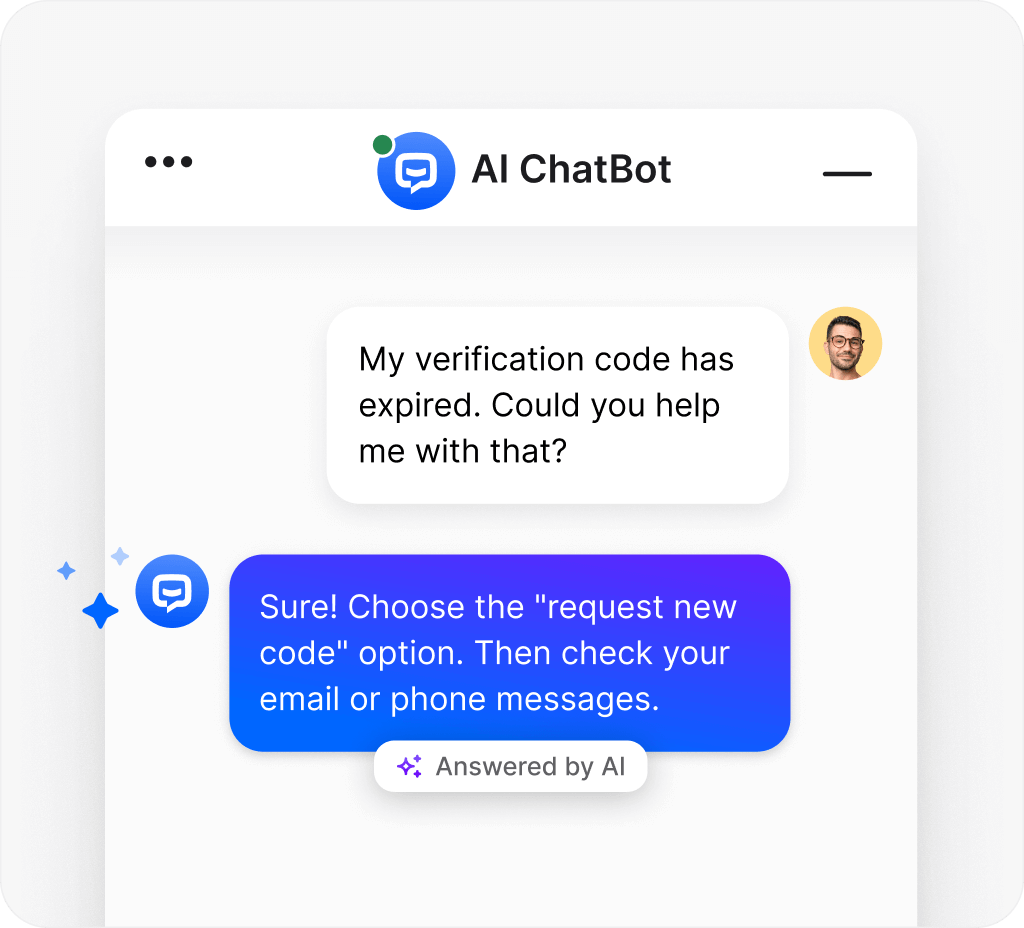AI chatbot answering customer's question about verification code expiration.