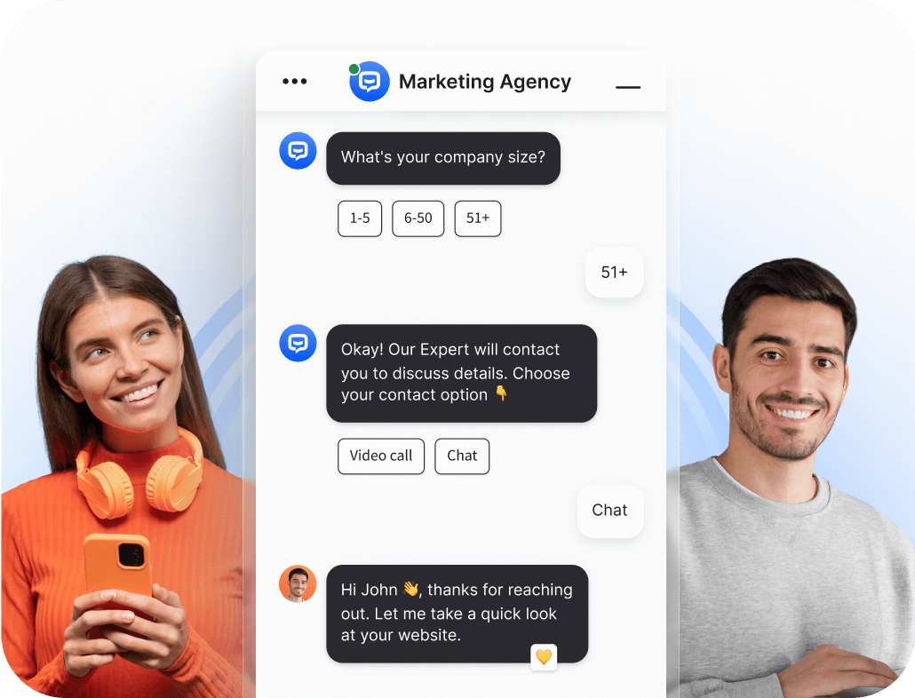 LiveChat widget integrated with ChatBot, including the AI-powered conversation with a potential customer. During the chat, the data is collected, the visitor talks to AI chatbot and is qualified as a sales lead, then transferred to human agent for more personalized customer service experience.