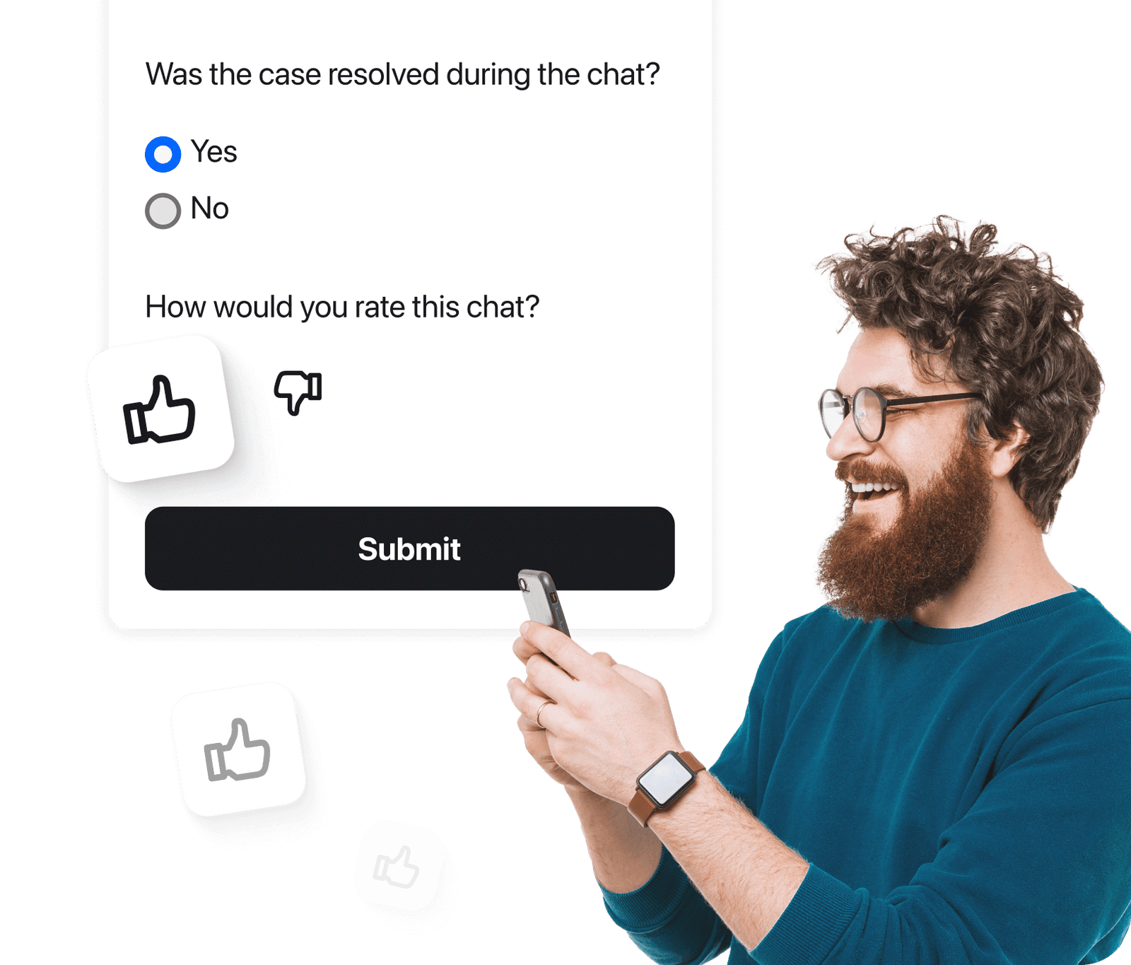 Customer with high satisfaction score, leaving a 5-star rating in the LiveChat widget after a conversation with an AI chatbot.